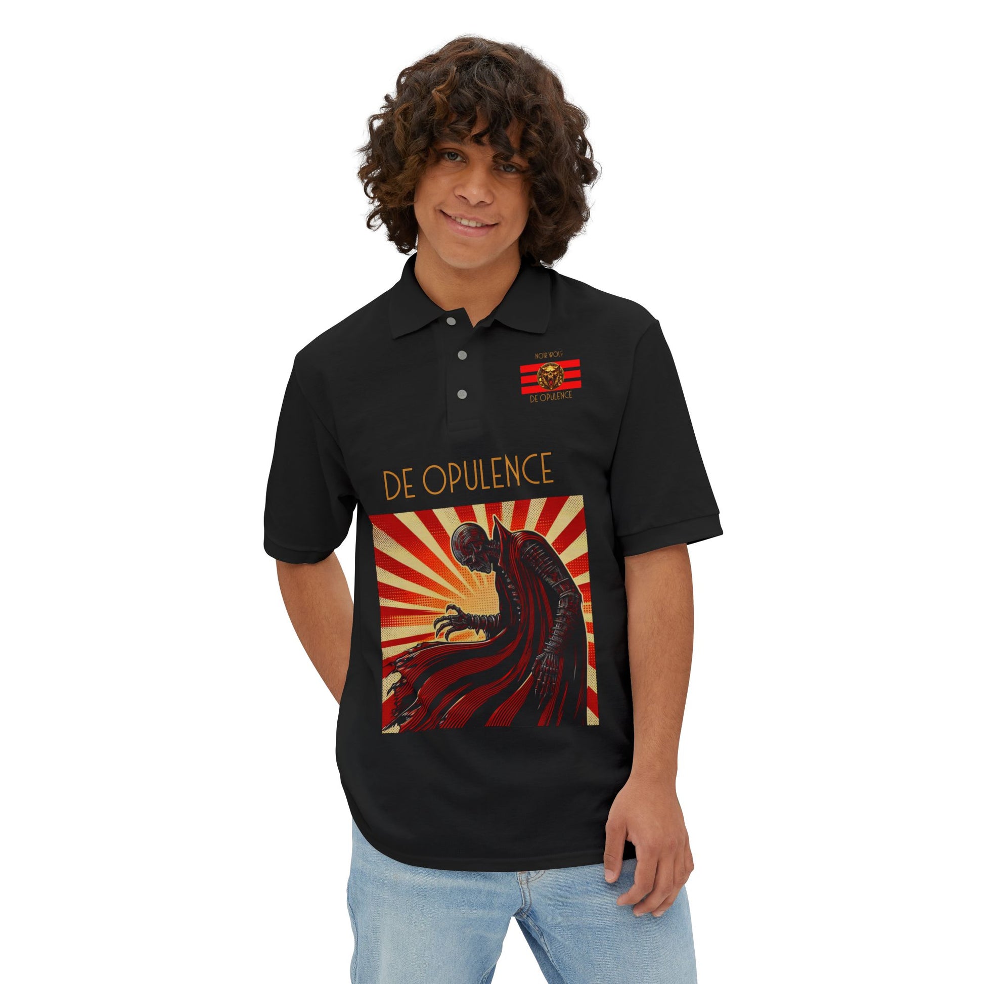 Men's Polo Shirt - Opulent Horror Noir Wolf Design with Rude Swagger