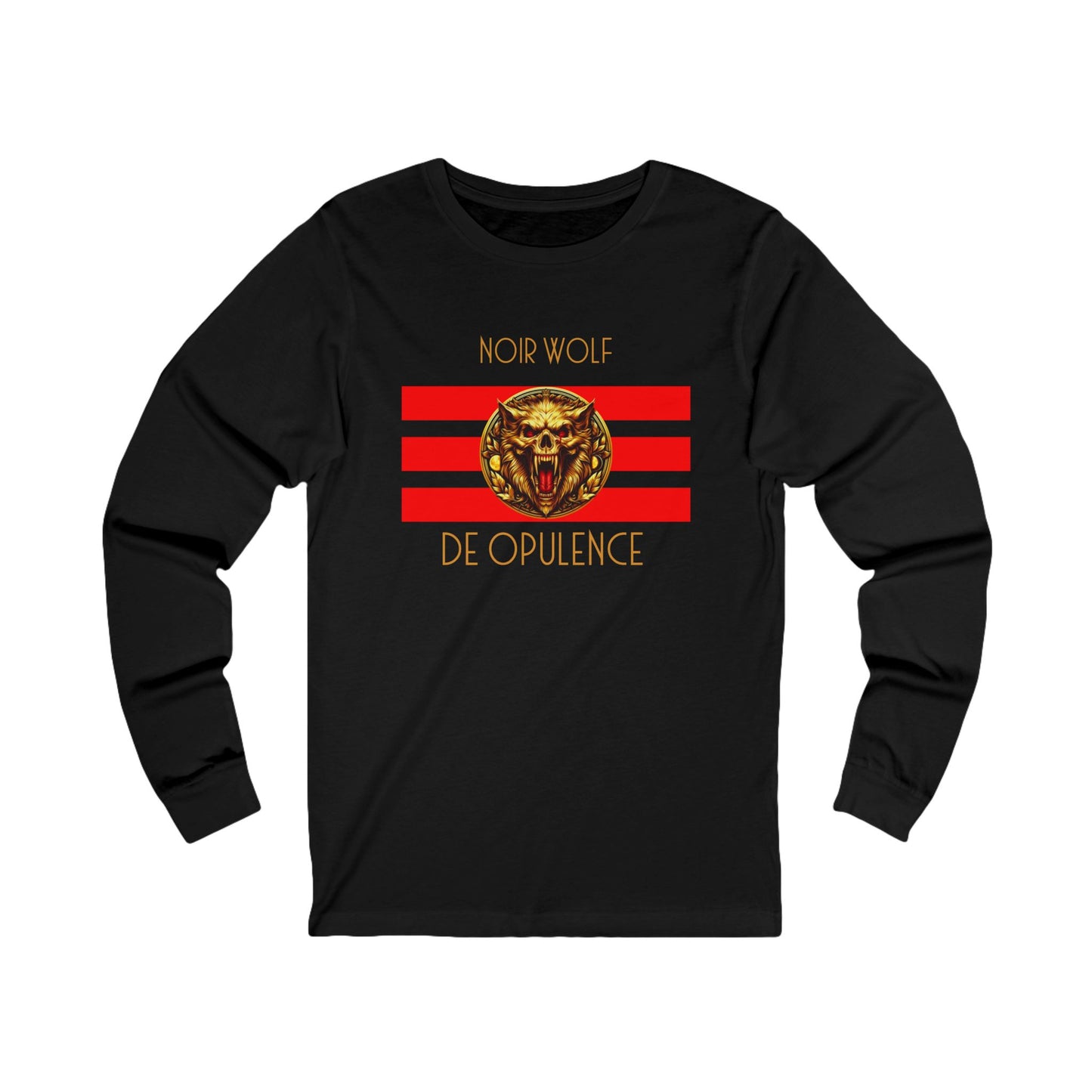Unisex Jersey Long Sleeve Tee De Opulence by Noir Wolf Black