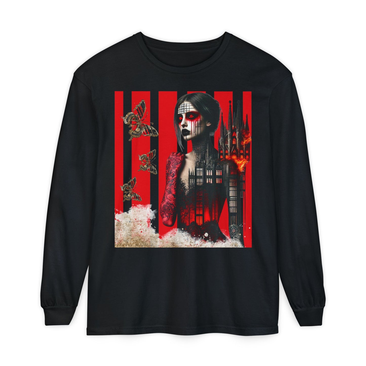 Unisex Garment-dyed Long Sleeve T-Shirt De Opulence by Noir Wolf