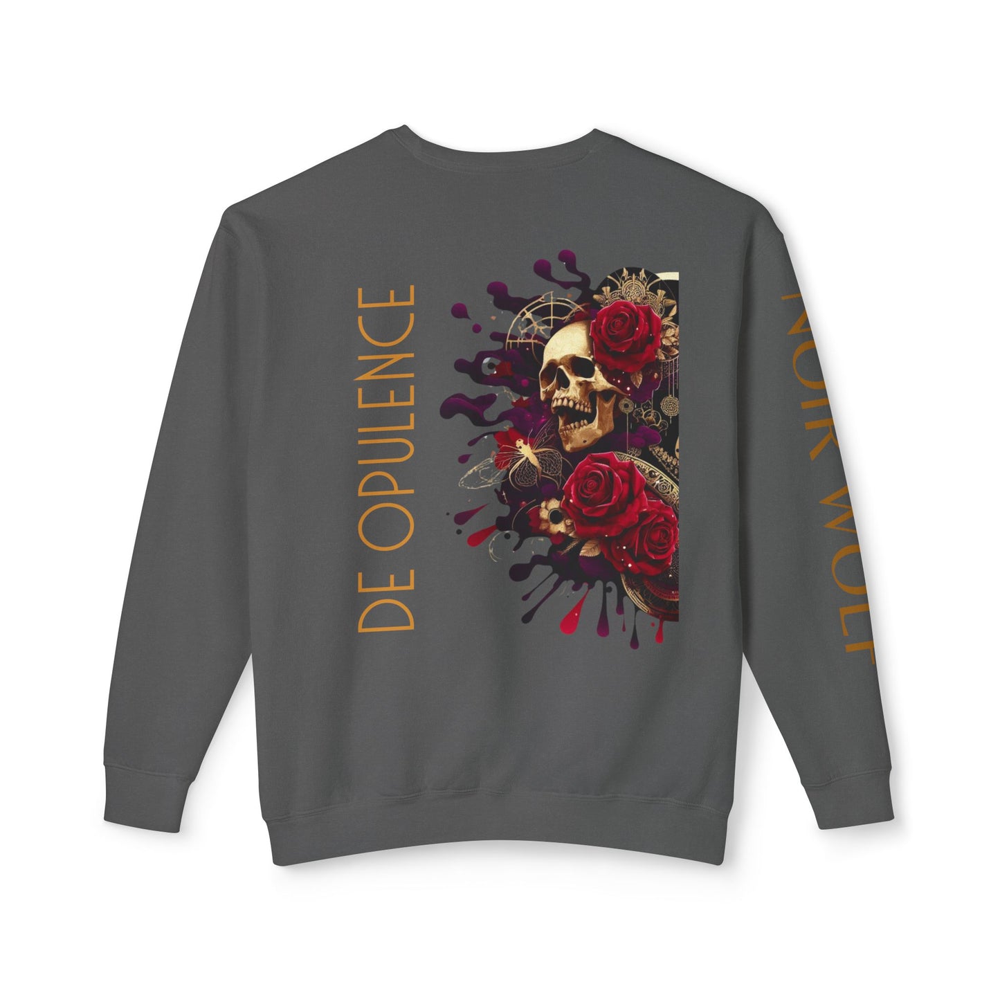 Unisex Lightweight Crewneck Sweatshirt with Skull and Roses Design - Edgy Streetwear Alternative Fashion