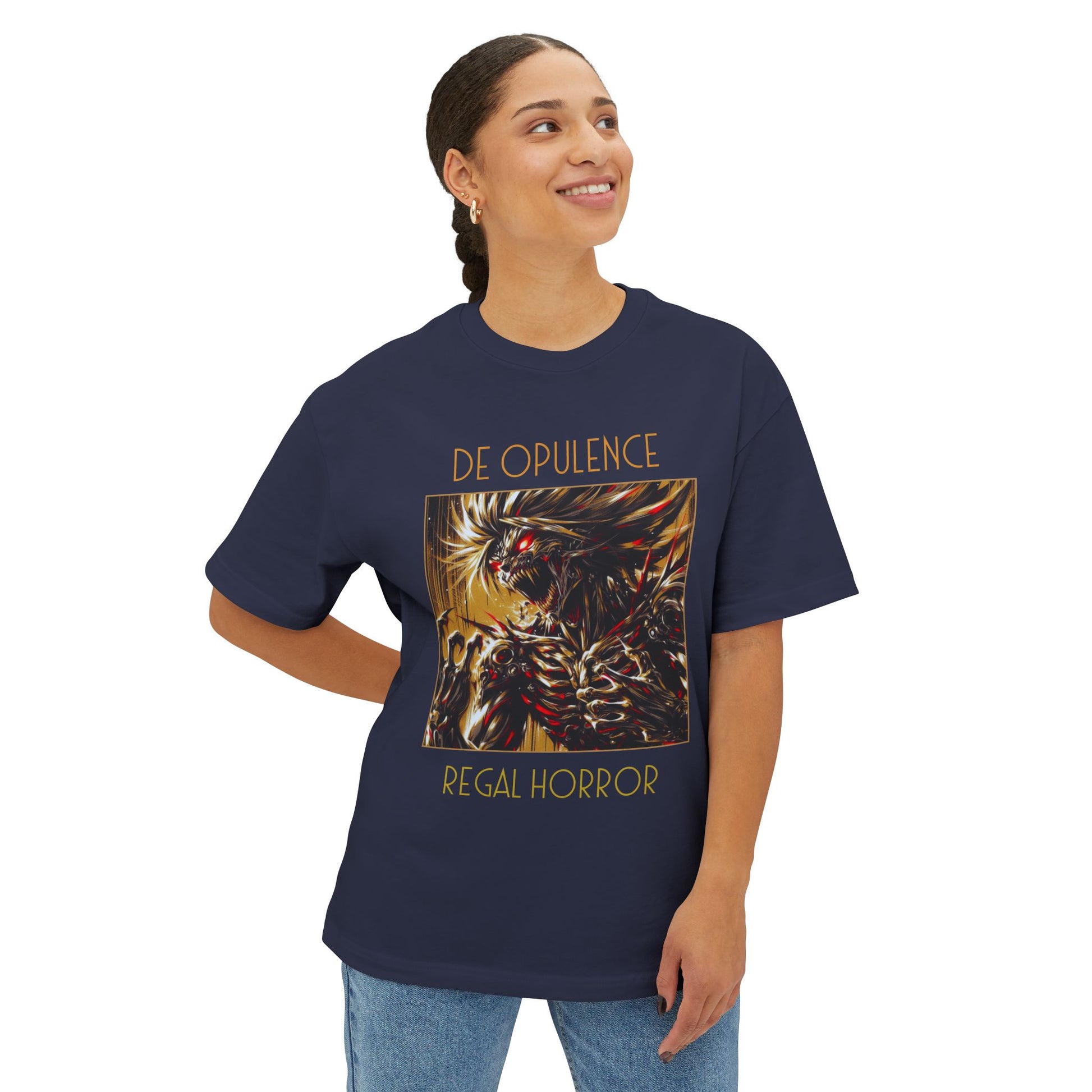 Unisex Oversized Boxy Tee De Opulence by Noir Wolf the style of grace