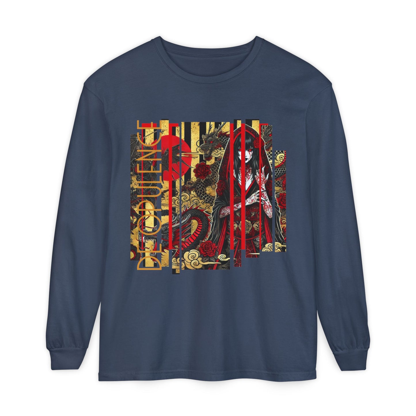 Unisex Garment-dyed Long Sleeve T-Shirt Noir Wolf De Opulence