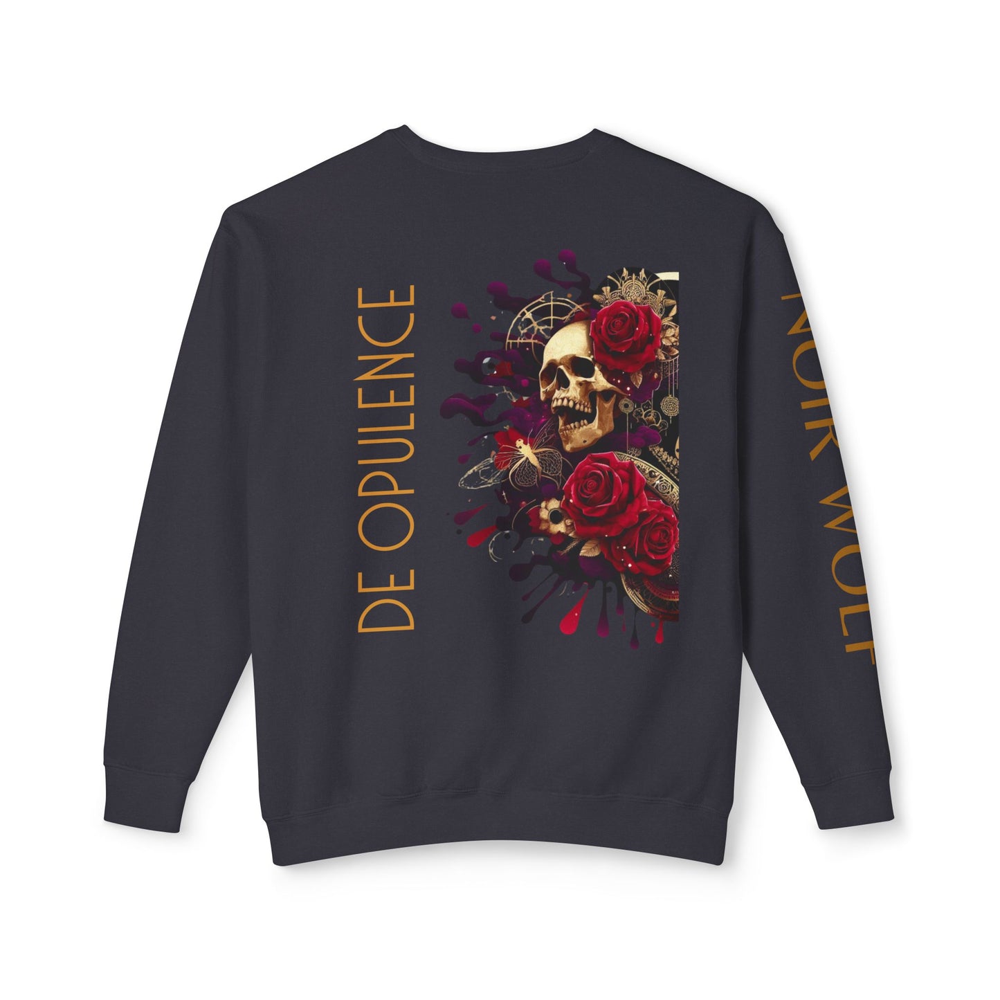 Unisex Lightweight Crewneck Sweatshirt with Skull and Roses Design - Edgy Streetwear Alternative Fashion
