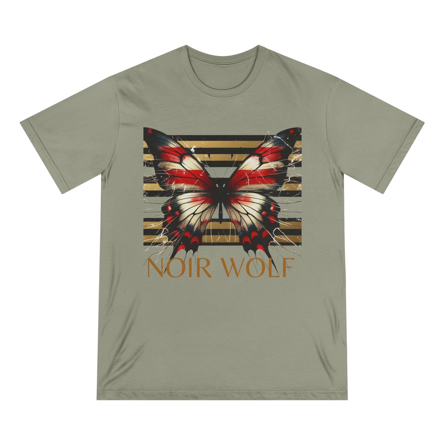 Noir Wolf Butterfly Organic T-Shirt - Artistic Graphic Tee for Nature Lovers
