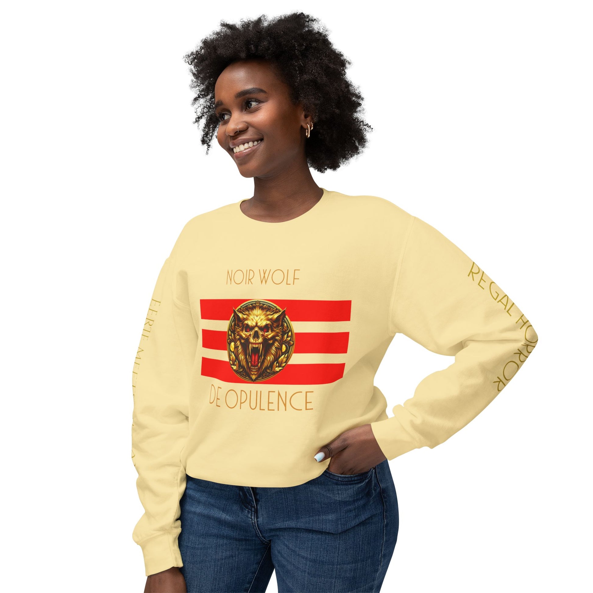 Unisex Lightweight Crewneck Sweatshirt De Opulence by Noir Wolf