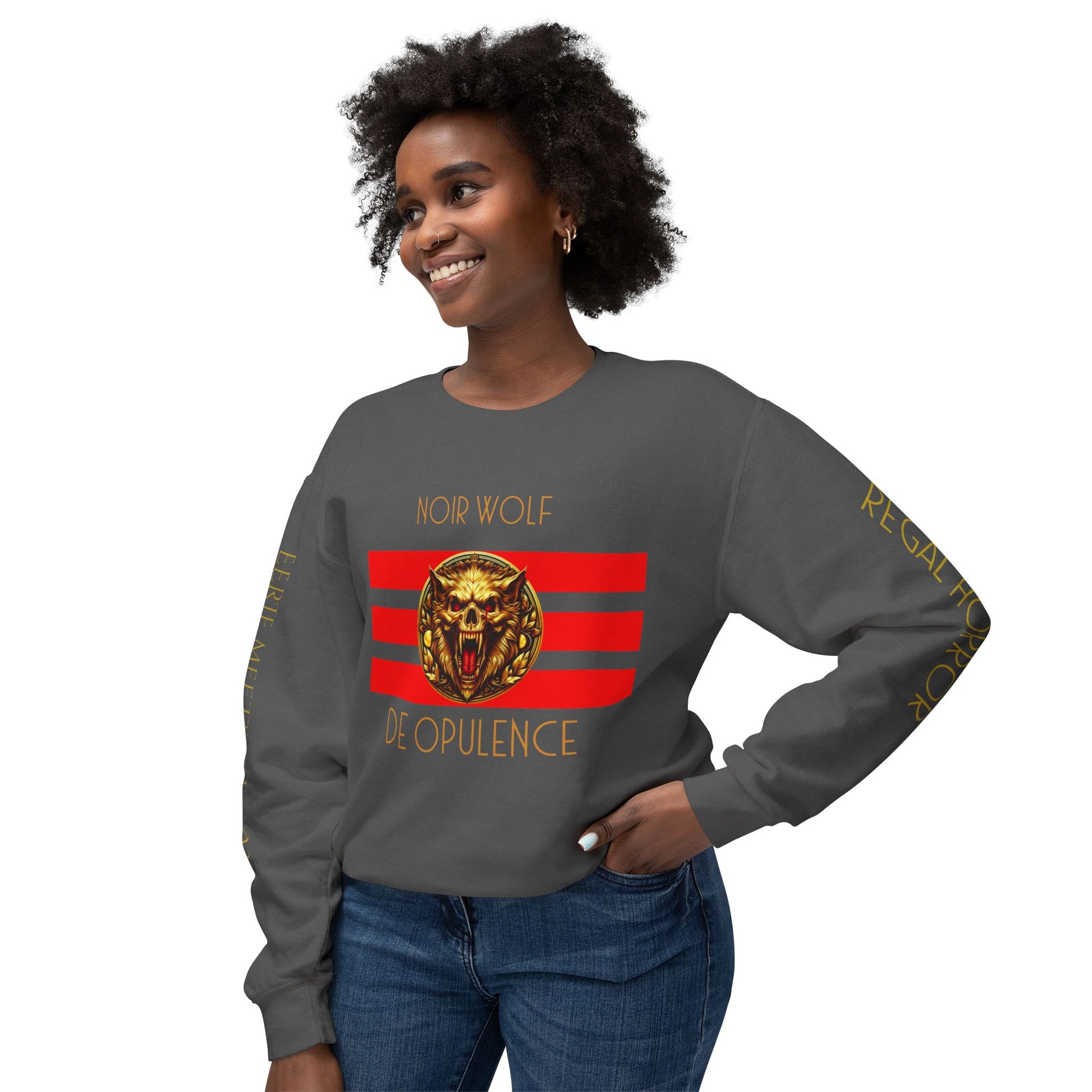 Unisex Lightweight Crewneck Sweatshirt De Opulence by Noir Wolf