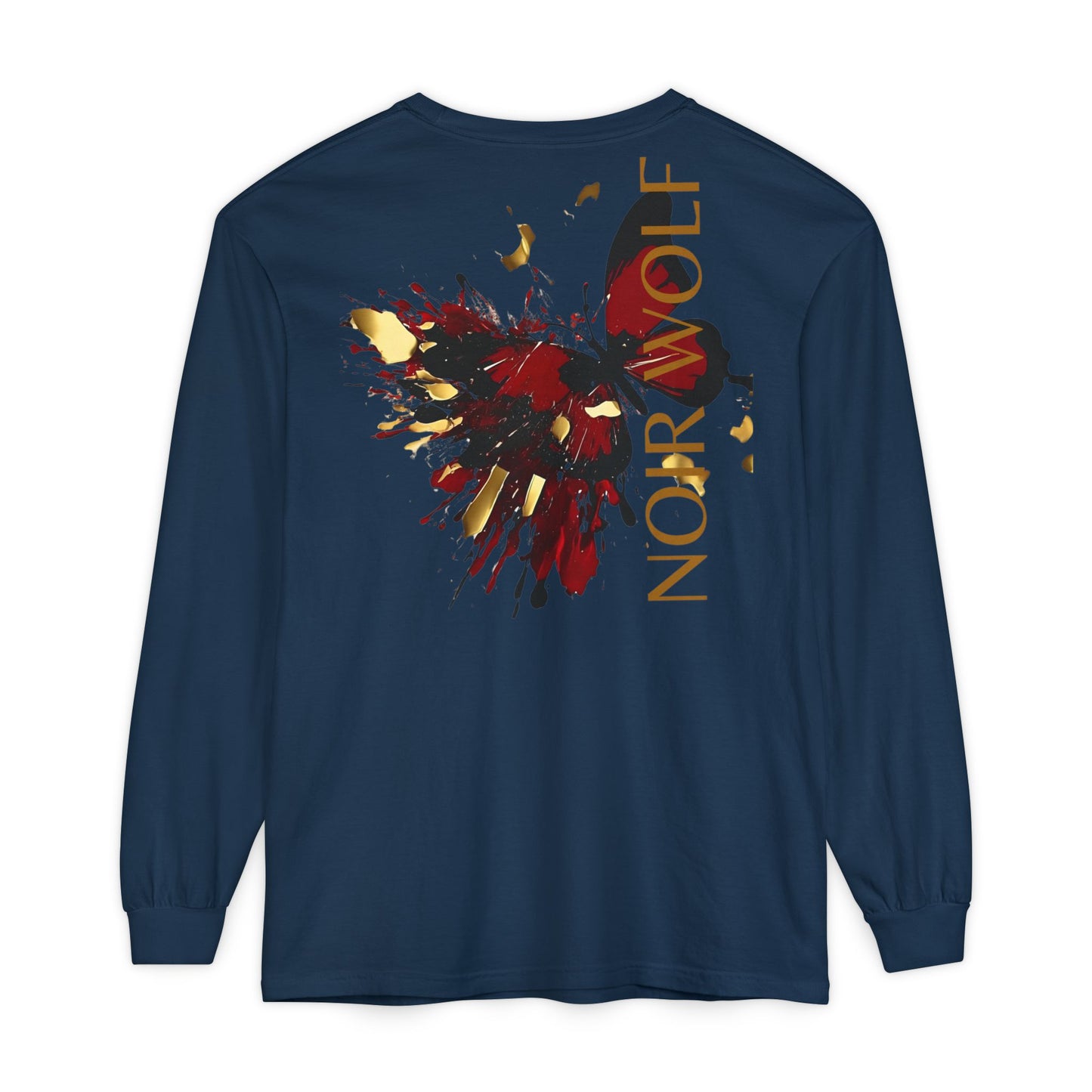 Unisex Garment-dyed Long Sleeve T-Shirt Noir Wolf De Opulence