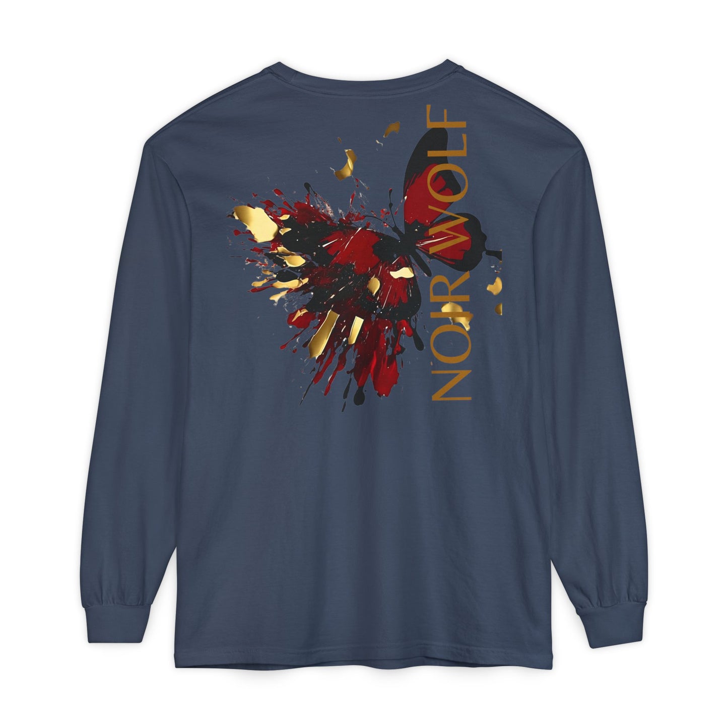 Unisex Garment-dyed Long Sleeve T-Shirt Noir Wolf De Opulence