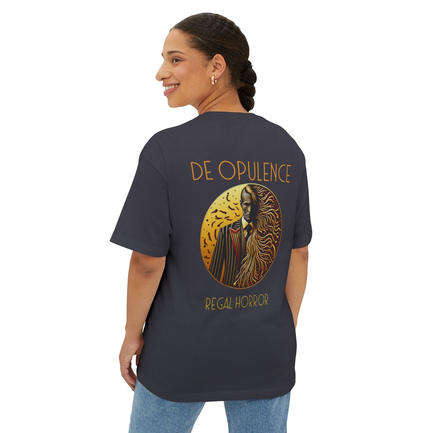 Unisex Oversized Boxy Tee De Opulence by Noir Wolf the style of grace