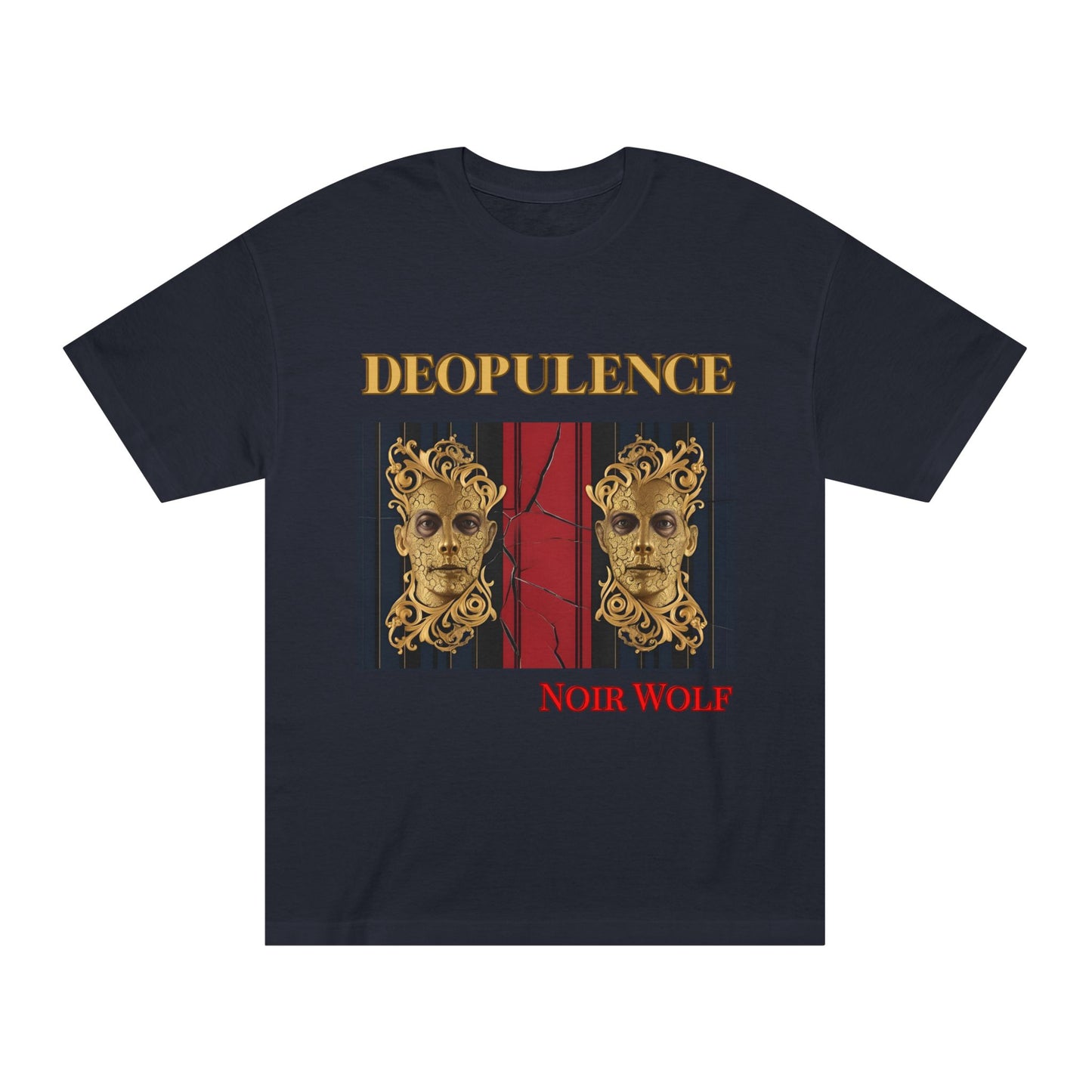 Deopulence Noir Wolf Tee — Vintage Gold Mask Graphic T-Shirt