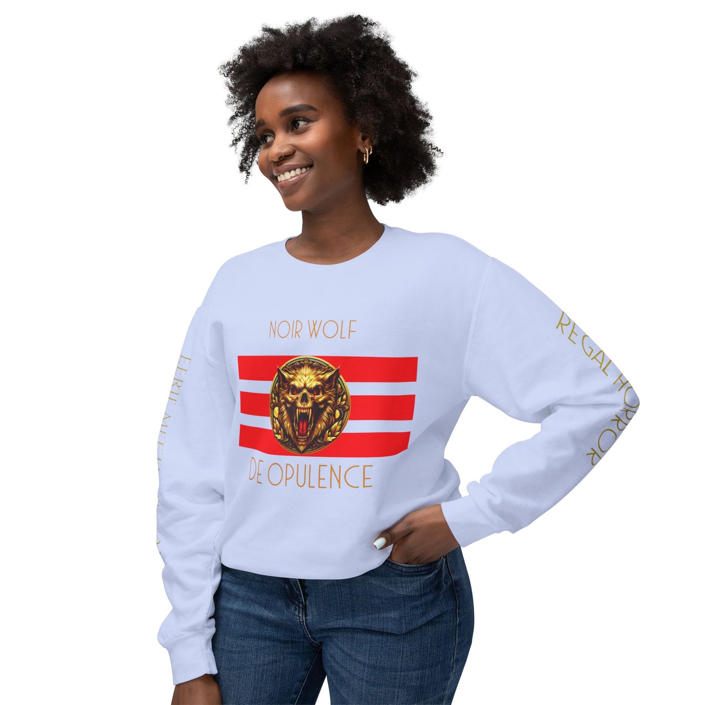 Unisex Lightweight Crewneck Sweatshirt De Opulence by Noir Wolf