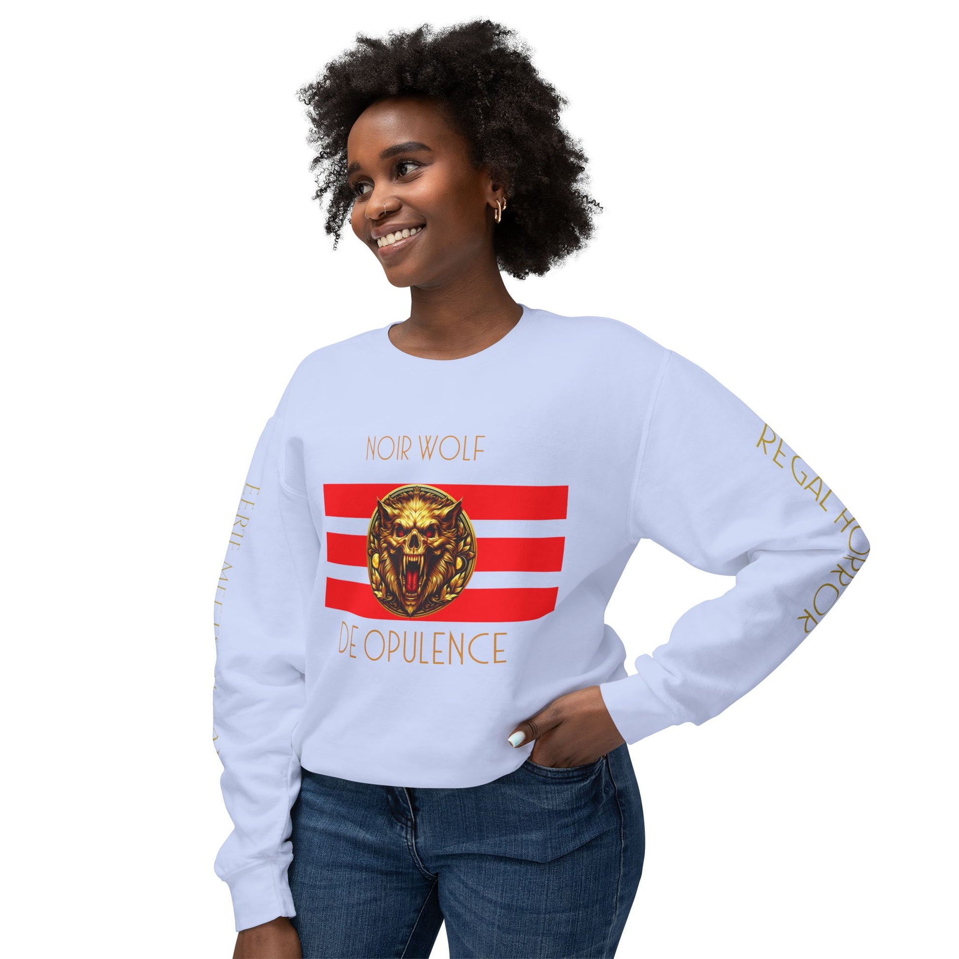 Unisex Lightweight Crewneck Sweatshirt De Opulence by Noir Wolf