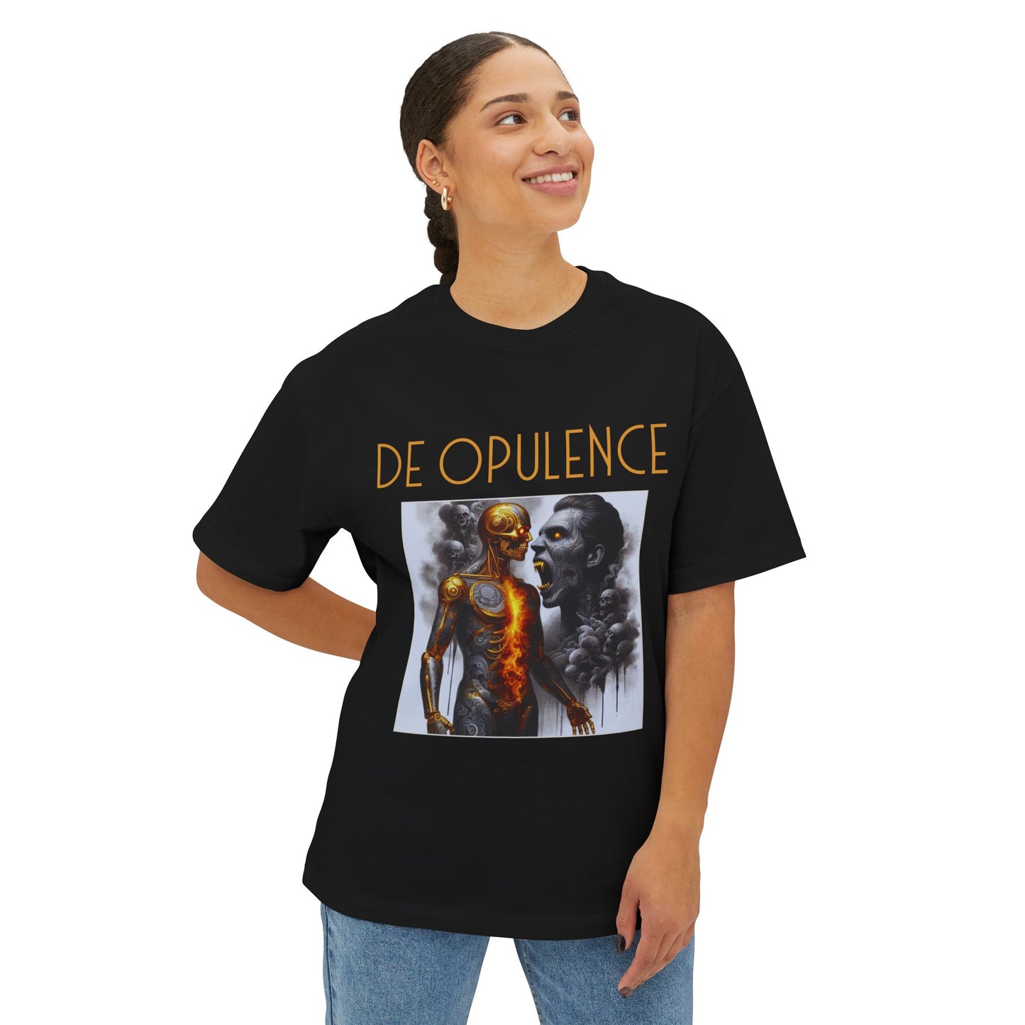 Unisex Oversized Boxy Tee De Opulence by Noir Wolf the style of grace