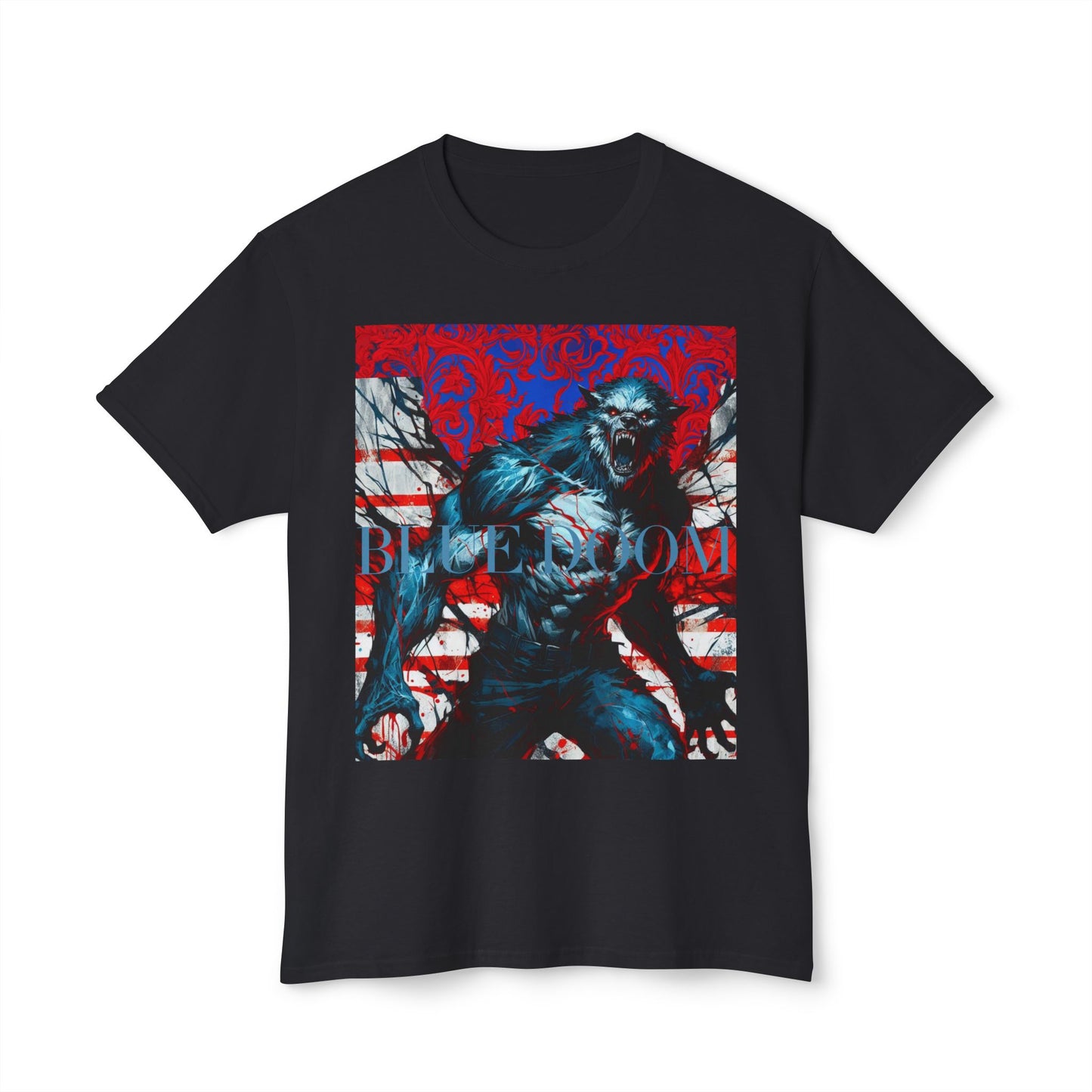Unisex HD Cotton™ T-shirt Blue Doom By Noir Wolf Black