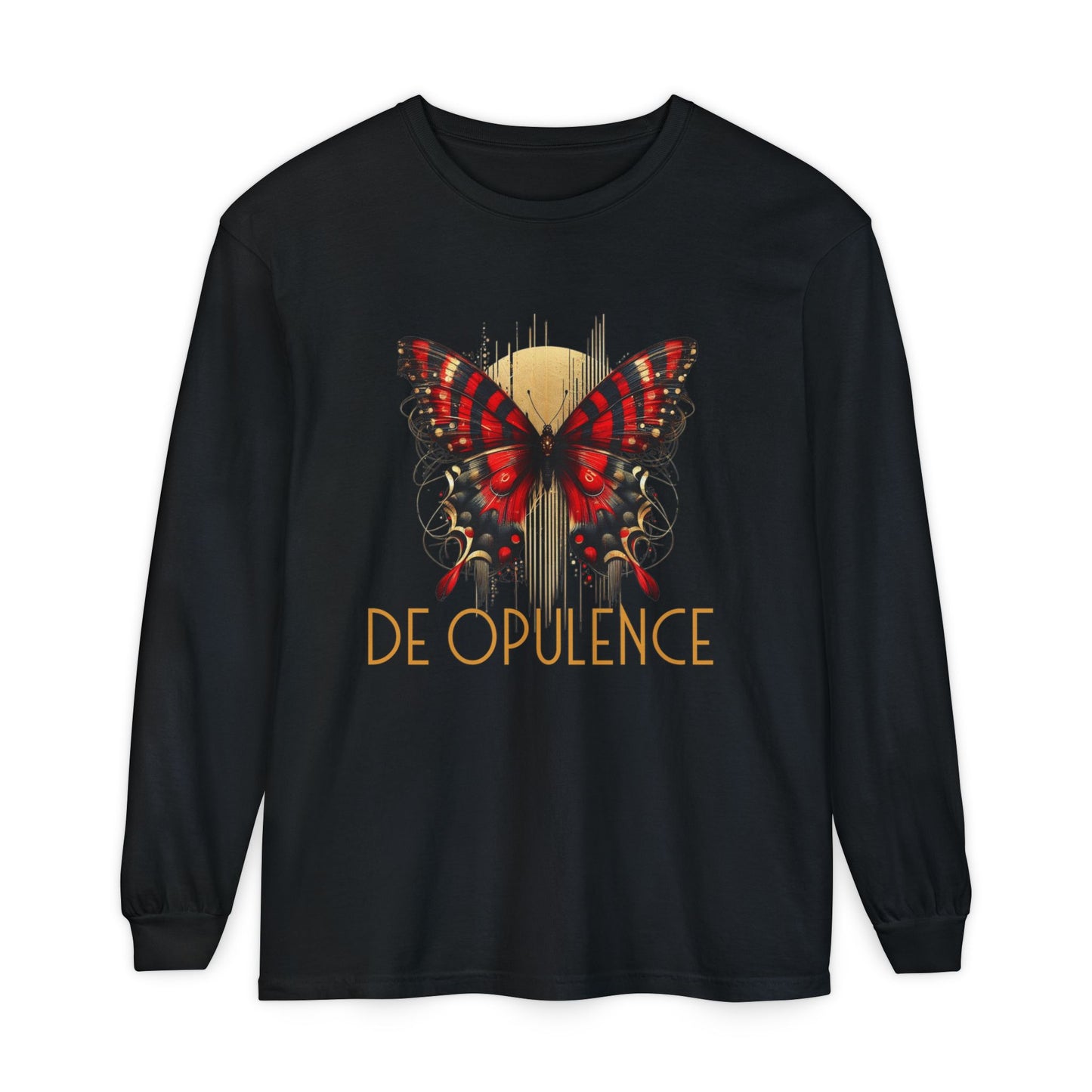 Butterfly & Noir Wolf Unisex Long Sleeve T-Shirt - Stylish Graphic Tee for Artsy Souls