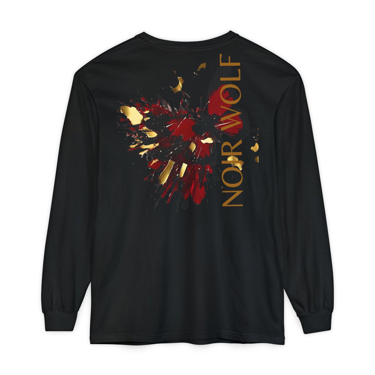 Unisex Garment-dyed Long Sleeve T-Shirt Noir Wolf De Opulence