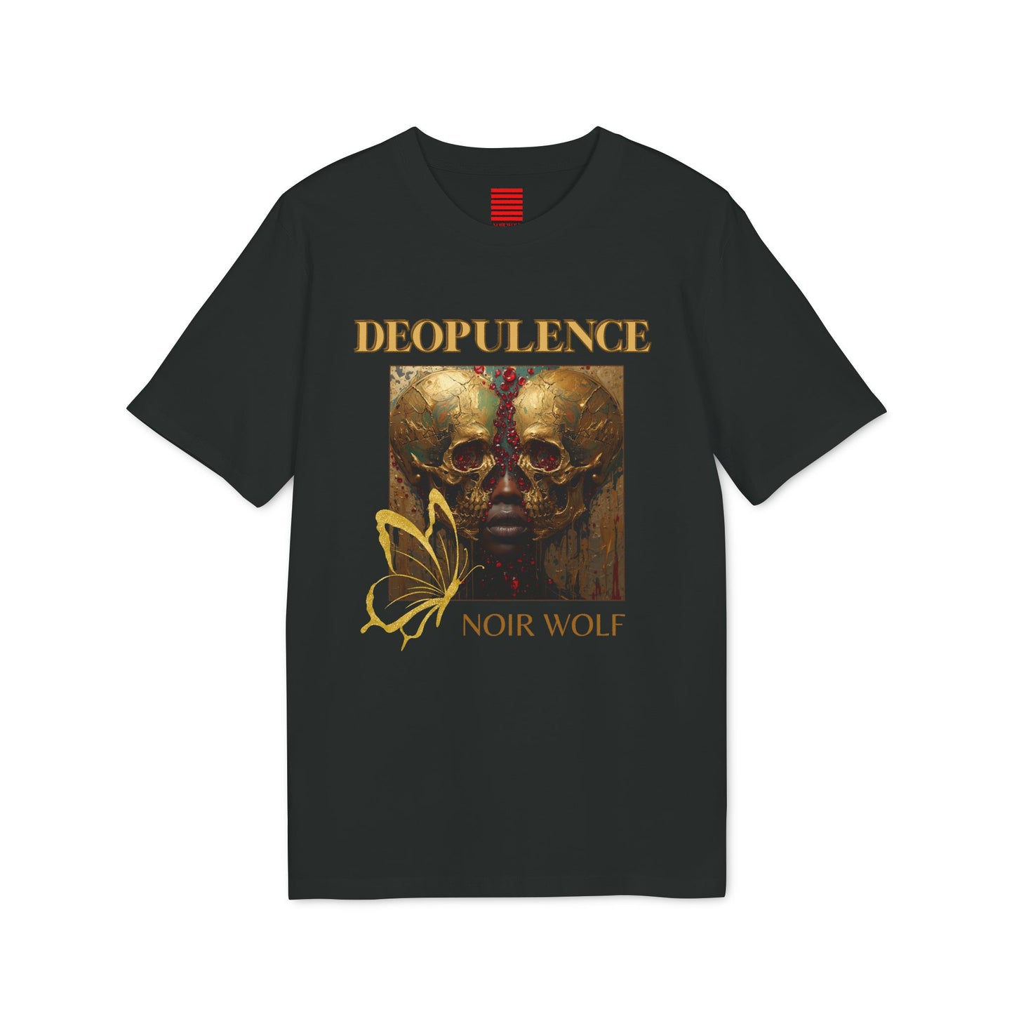 Deopulence Noir Wolf Skull Graphic T-Shirt — Gothic Butterfly Horror Streetwear