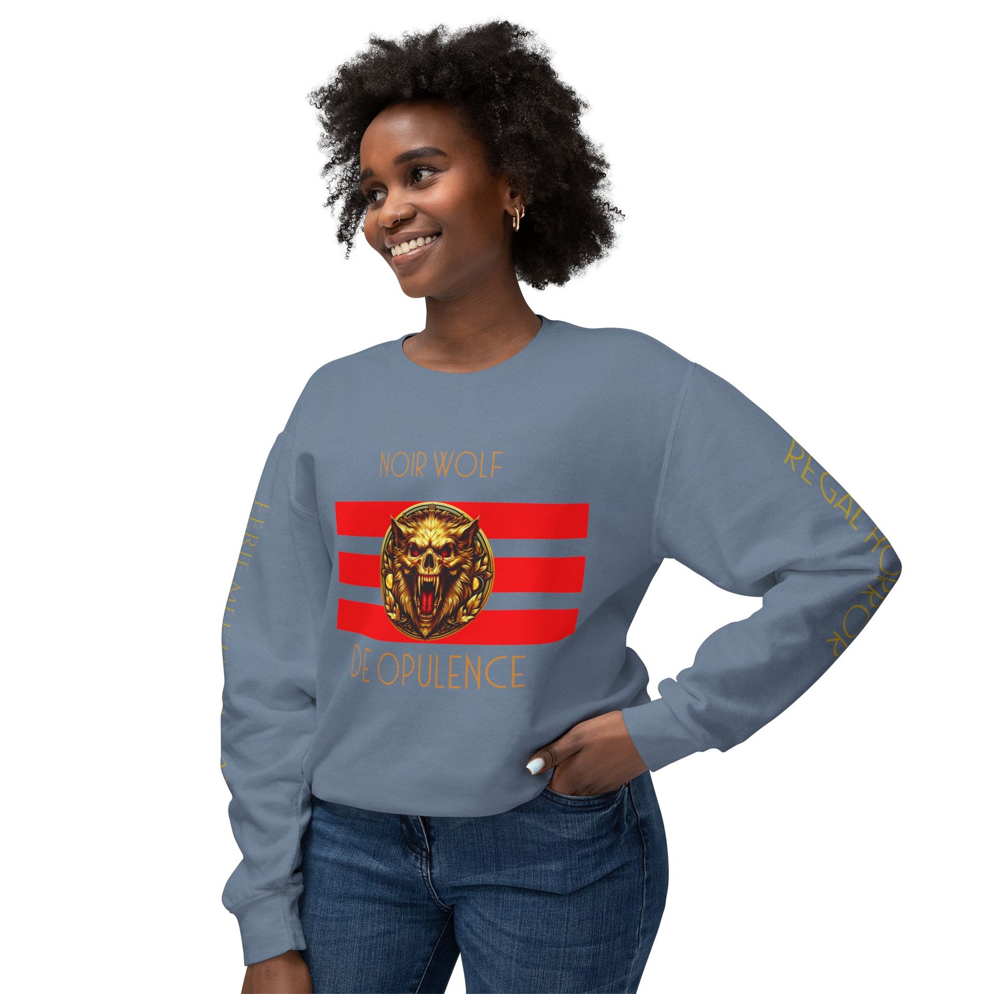 Unisex Lightweight Crewneck Sweatshirt De Opulence by Noir Wolf