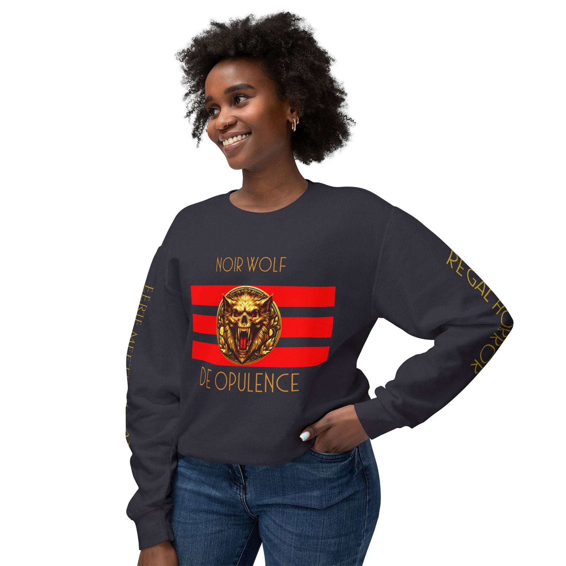 Unisex Lightweight Crewneck Sweatshirt De Opulence by Noir Wolf