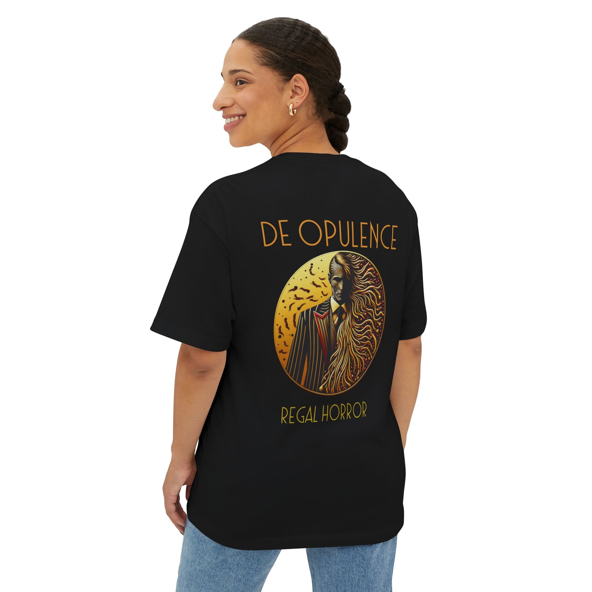 Unisex Oversized Boxy Tee De Opulence by Noir Wolf the style of grace